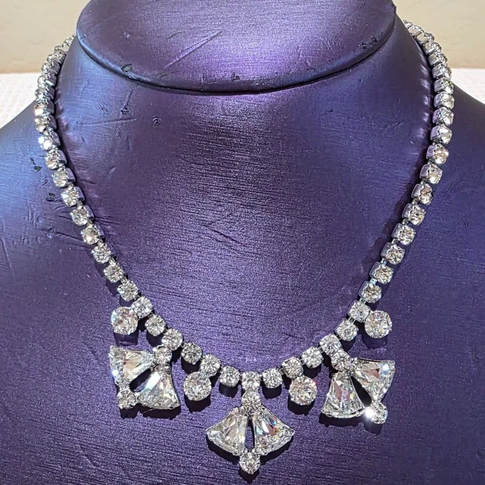 1940-1954 Joseph Weisner NY Brilliant Crystal Drop Rhinestone Statement Necklace